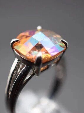 Huge Cocktail Stunner CZ Peach Sparkler Sterling Silver 925 Ring Size 9.25